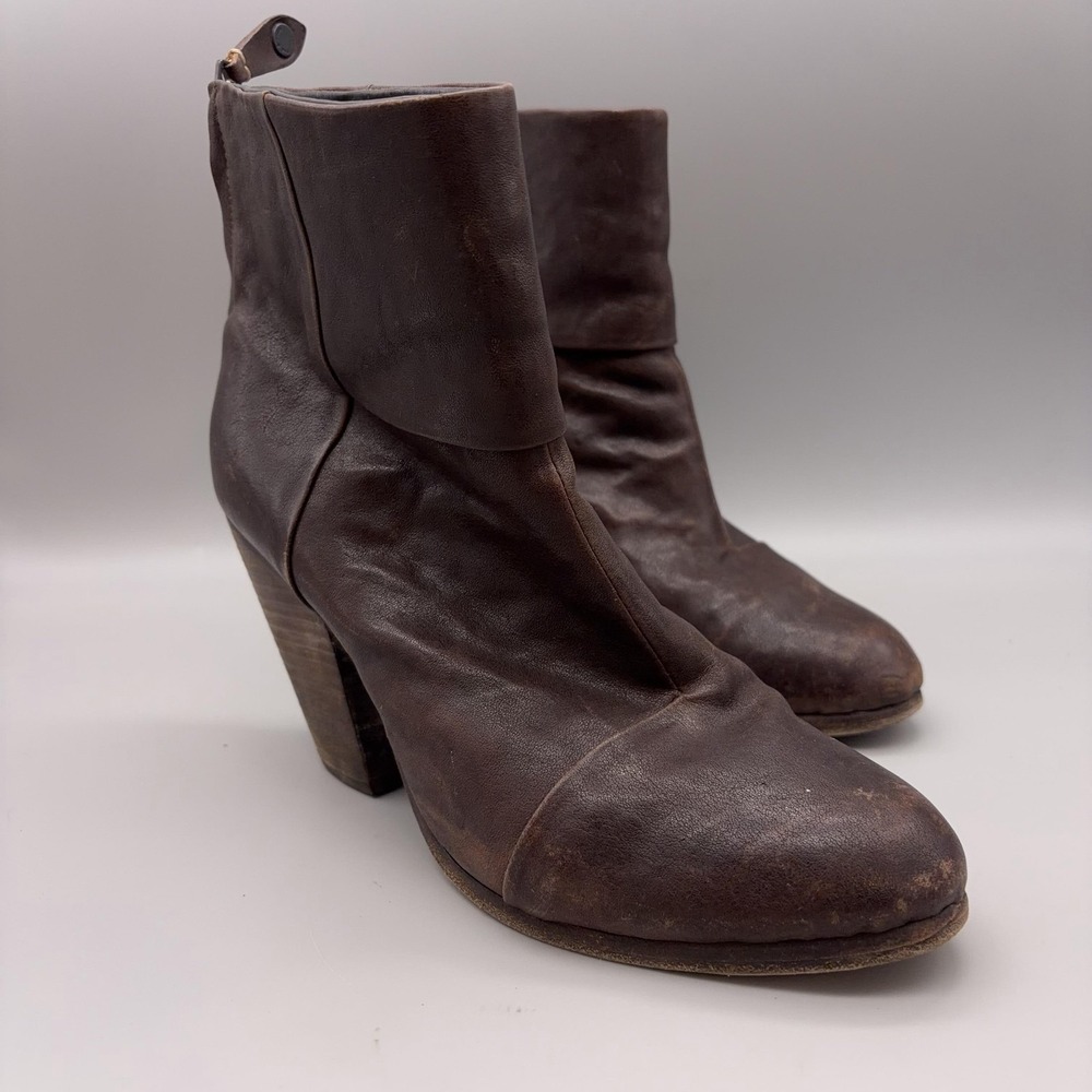 Rag & Bone Boots Womens Size 9 Brown Leather Ankle Booties Block Heel Career